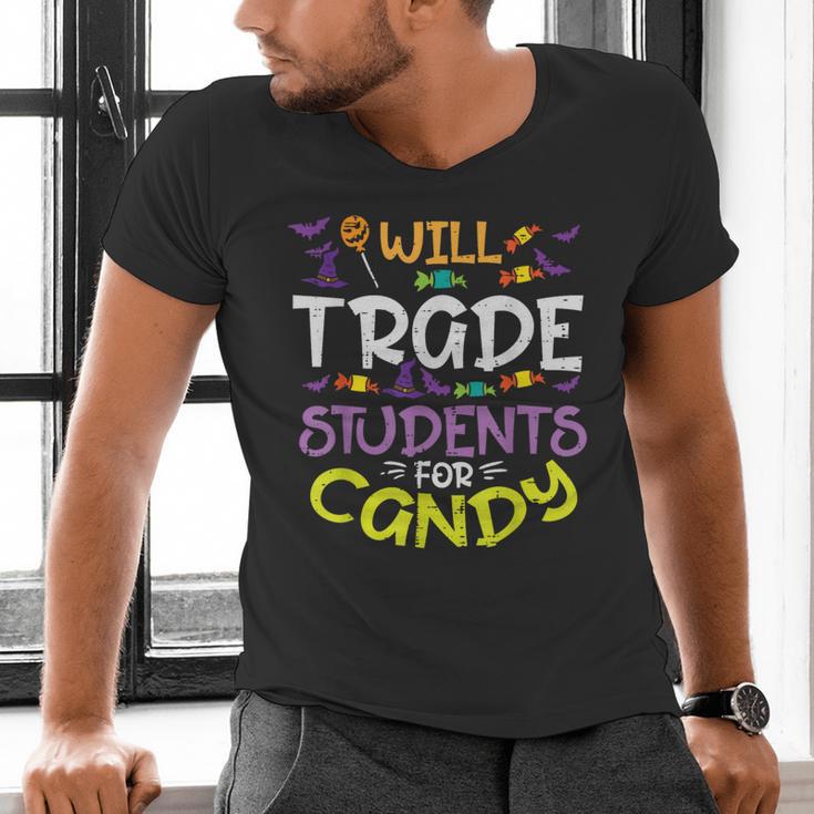 Halloween Teacher Will Trade Students For Candy Women Men Men's V-Neck T-Shirt, gift for family, gift for coworker