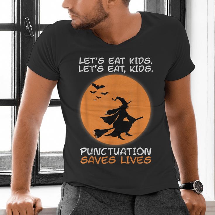 Halloween Teacher Witch Lets Eat Kids Punctuation Men's V-Neck T-Shirt, gift for family, gift for coworker