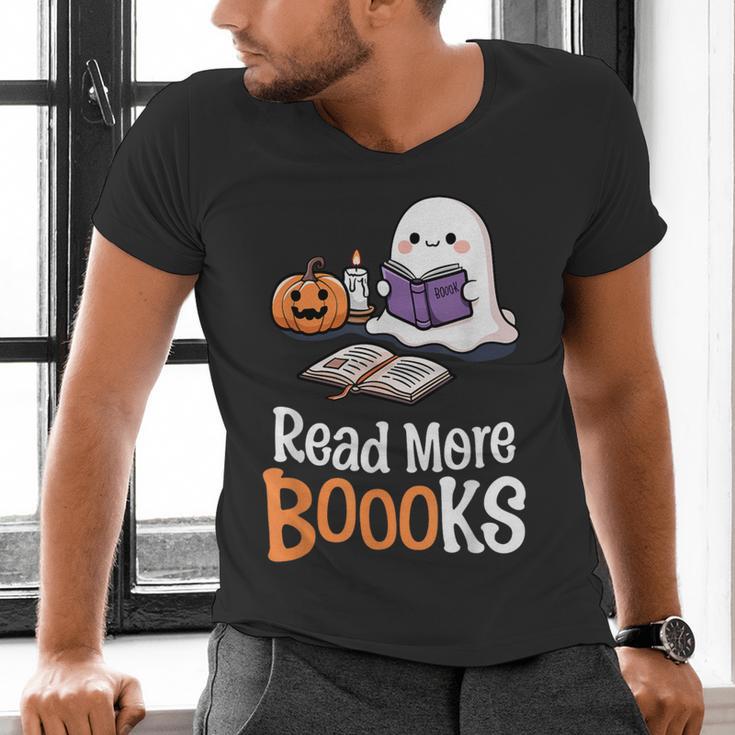Halloween Teacher Women Cute Reading Ghost Read More Books Men's V-Neck T-Shirt, gift for family, gift for coworker