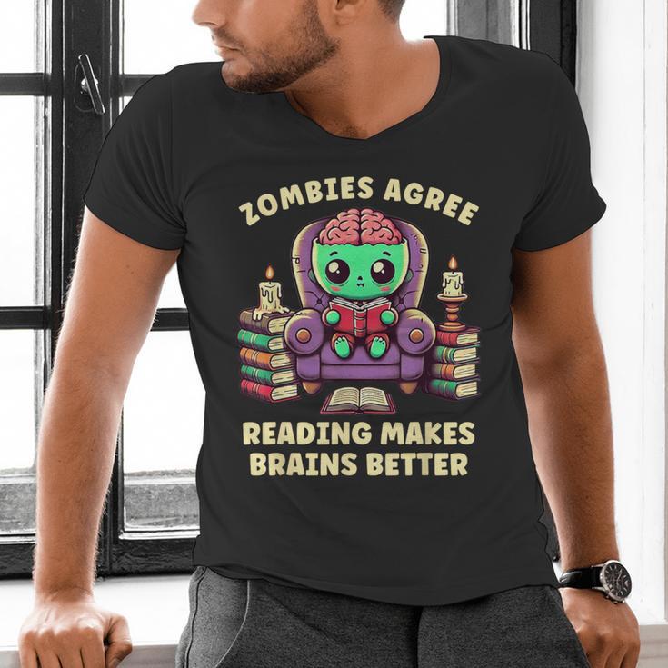 Halloween Teacher Zombie Reading Is Good For Brains Men's V-Neck T-Shirt, gift for family, gift for coworker Halloween Teacher Zombie Reading Is Good For Brains Men's V-Neck T-Shirt, gift for family, gift for coworker
