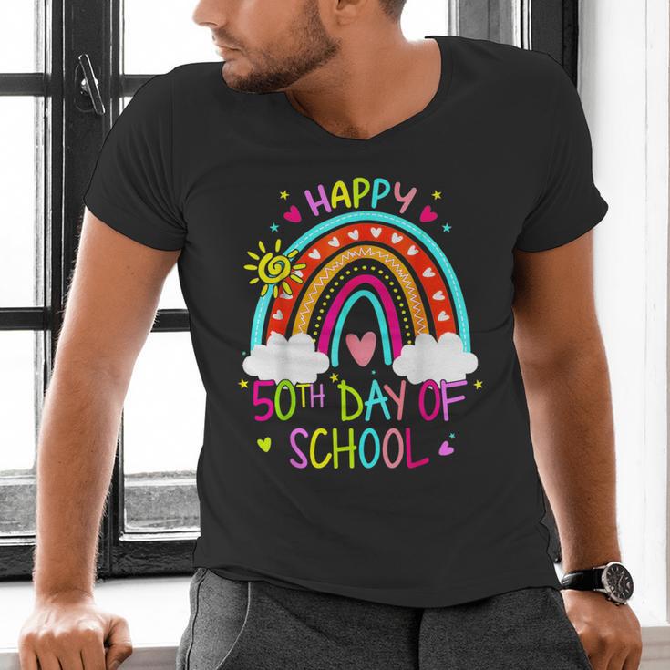 Happy 50th Days Of School Rainbow Teacher 50 Days Smarter Men's V-Neck T-Shirt, gift for family, gift for coworker Happy 50th Days Of School Rainbow Teacher 50 Days Smarter Men's V-Neck T-Shirt, gift for family, gift for coworker