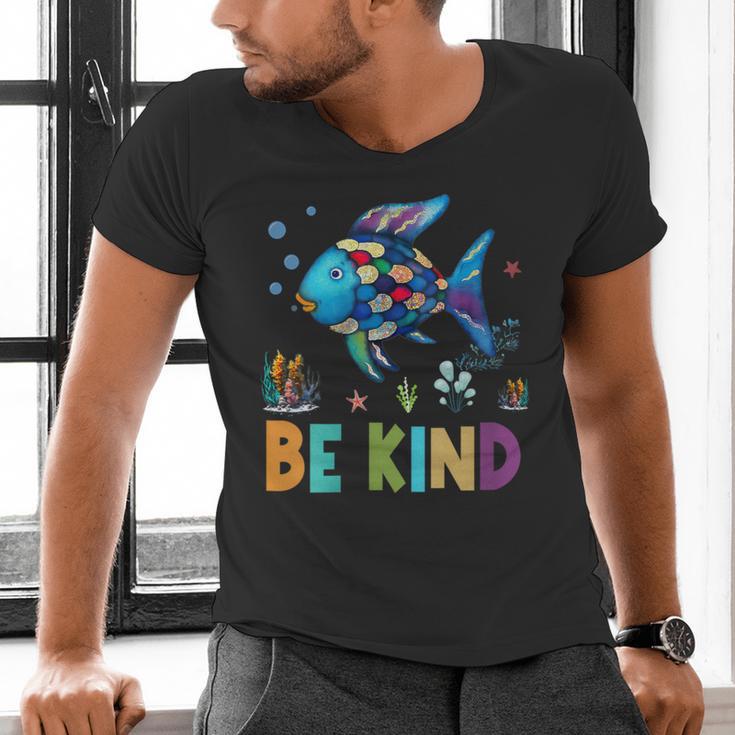 Happy First Day Of School Fish Rainbows Teacher Be Kind Men's V-Neck T-Shirt, gift for family, gift for coworker