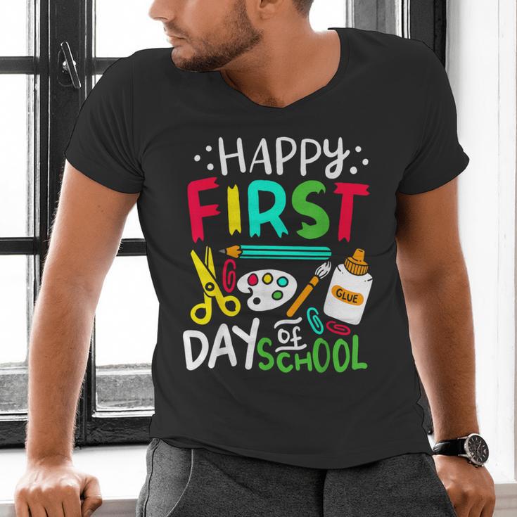 Happy First Day Of School Teacher Back To School Student Men's V-Neck T-Shirt, gift for family, gift for coworker Happy First Day Of School Teacher Back To School Student Men's V-Neck T-Shirt, gift for family, gift for coworker