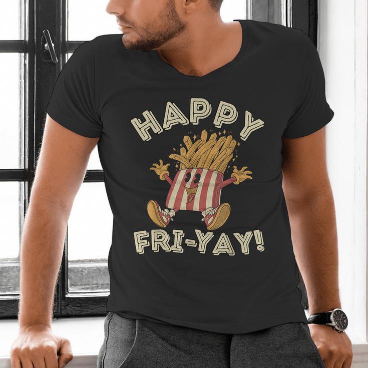 Happy Fri Yay Retro French Fries Friday Lovers Fun Teacher Men's V-Neck T-Shirt, gift for family, gift for coworker