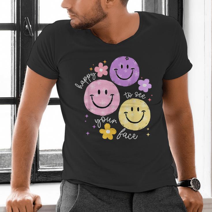 Happy To See Your Face Teacher Flower Back To School Men's V-Neck T-Shirt, gift for family, gift for coworker Happy To See Your Face Teacher Flower Back To School Men's V-Neck T-Shirt, gift for family, gift for coworker