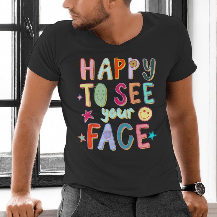 Happy To See Your Face Teacher Retro Back To School Men's V-Neck T-Shirt, gift for family, gift for coworker