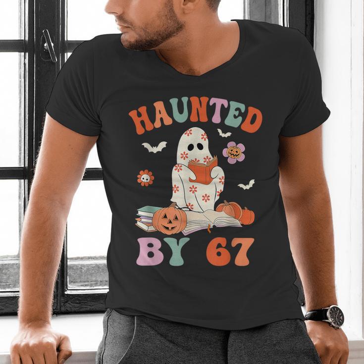 Haunted By 67 Boo Ghost Teacher 6 7 Halloween Costume Men's V-Neck T-Shirt, gift for family, gift for coworker Haunted By 67 Boo Ghost Teacher 6 7 Halloween Costume Men's V-Neck T-Shirt, gift for family, gift for coworker