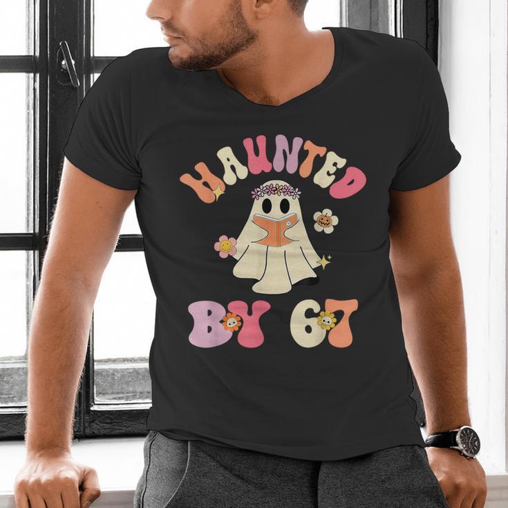 Haunted By 67 Meme Six Seven 6 7 Halloween Teachers Men's V-Neck T-Shirt, gift for family, gift for coworker Haunted By 67 Meme Six Seven 6 7 Halloween Teachers Men's V-Neck T-Shirt, gift for family, gift for coworker