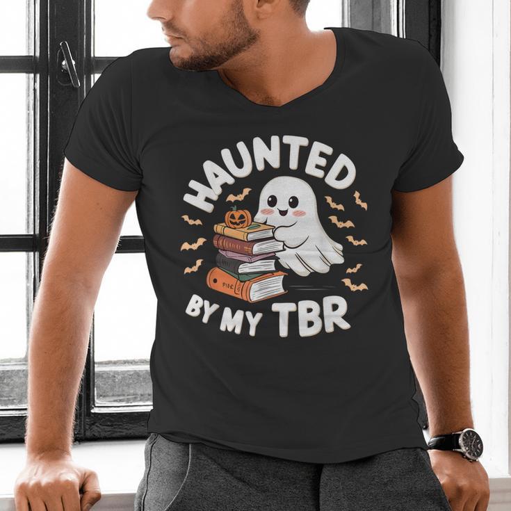 Haunted By My TBR Cute Ghost Book Reading Teacher Halloween Men's V-Neck T-Shirt, gift for family, gift for coworker