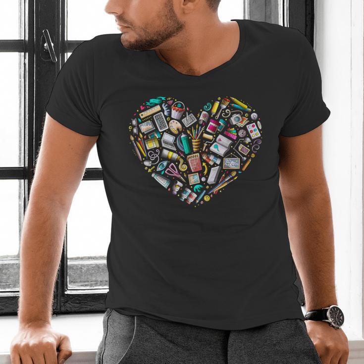 Heart Shape Art Teacher And Painting Sketching Artist Men's V-Neck T-Shirt, gift for family, gift for coworker