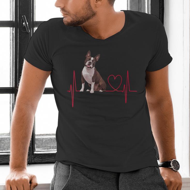 Heartbeat Boston Terrier Dog Men's V-Neck T-Shirt, gift for family, gift for coworker
