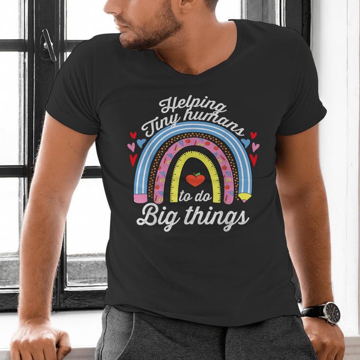 Helping Tiny Humans To Do Big Things Teacher Women Men's V-Neck T-Shirt, gift for family, gift for coworker Helping Tiny Humans To Do Big Things Teacher Women Men's V-Neck T-Shirt, gift for family, gift for coworker