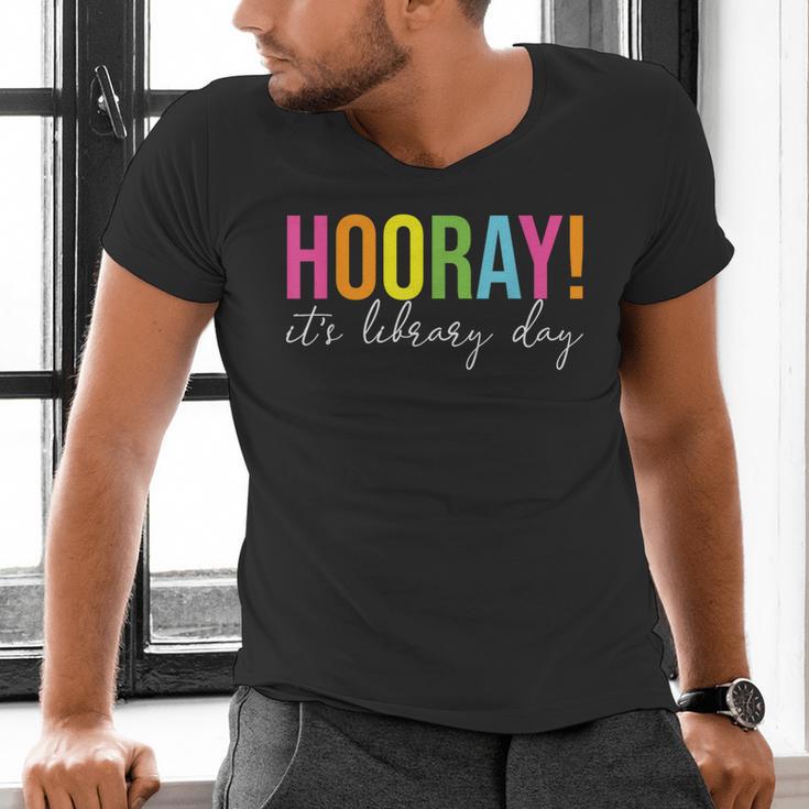 Hooray It's Library Day Teacher Reader Books Back To School Men's V-Neck T-Shirt, gift for family, gift for coworker Hooray It's Library Day Teacher Reader Books Back To School Men's V-Neck T-Shirt, gift for family, gift for coworker