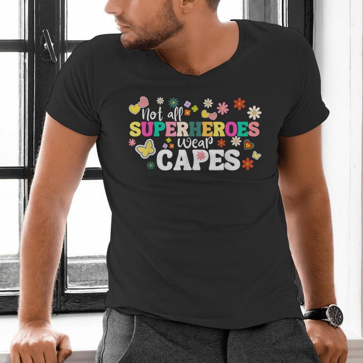 Hot All Superheroes Wear Capes Cute Teacher End Of School Men's V-Neck T-Shirt, gift for family, gift for coworker