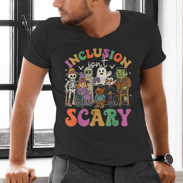 Inclusion Isnt Scary Halloween Skeleton Ghost Sped Teacher Men's V-Neck T-Shirt, gift for family, gift for coworker
