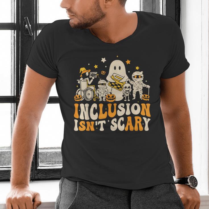 Inclusion Isn't Scary Mummy Boo Ghost Halloween SLP Teacher Men's V-Neck T-Shirt, gift for family, gift for coworker
