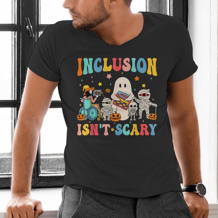 Inclusion Isn't Scary SLP Halloween Sped Teacher Therapy Men's V-Neck T-Shirt, gift for family, gift for coworker Inclusion Isn't Scary SLP Halloween Sped Teacher Therapy Men's V-Neck T-Shirt, gift for family, gift for coworker