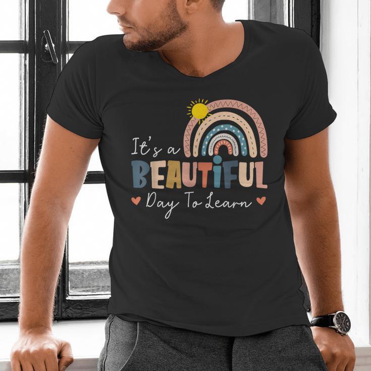 It's A Beautiful Day To Learn Cute Rainbow Boho Teacher Men's V-Neck T-Shirt, gift for family, gift for coworker It's A Beautiful Day To Learn Cute Rainbow Boho Teacher Men's V-Neck T-Shirt, gift for family, gift for coworker