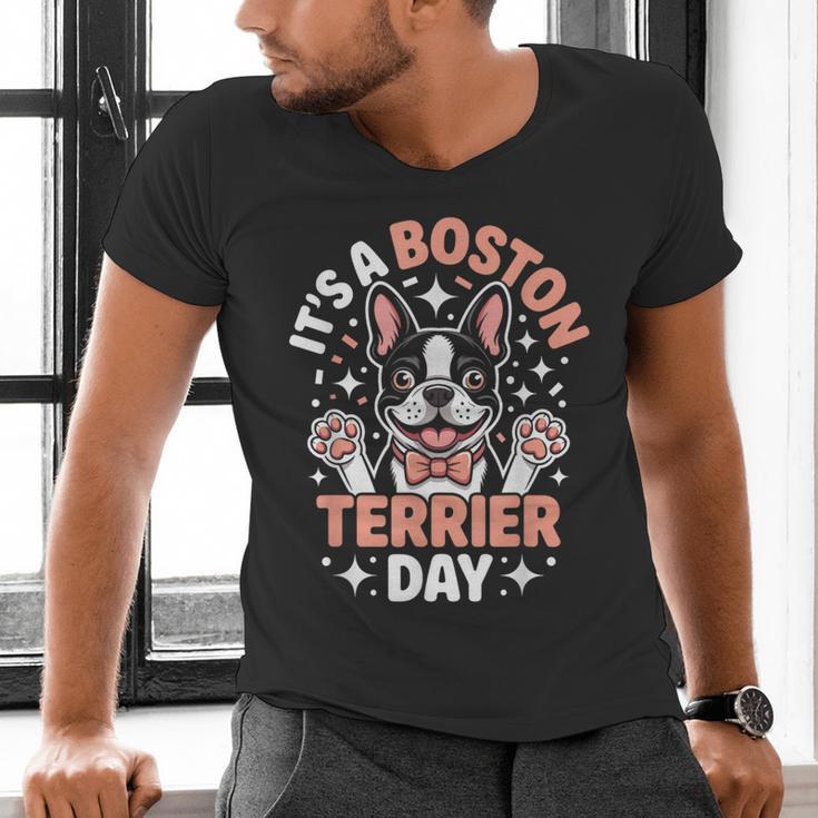 It’s A Boston Terrier Day Pet Cute Dog Lover Cartoon Men's V-Neck T-Shirt, gift for family, gift for coworker