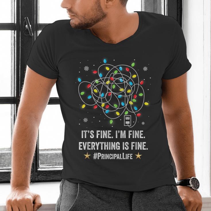 It's Fine I'm Fine Christmas Light Principal Teacher Xmas Men Women Men's V-Neck T-Shirt, gift for family, gift for coworker