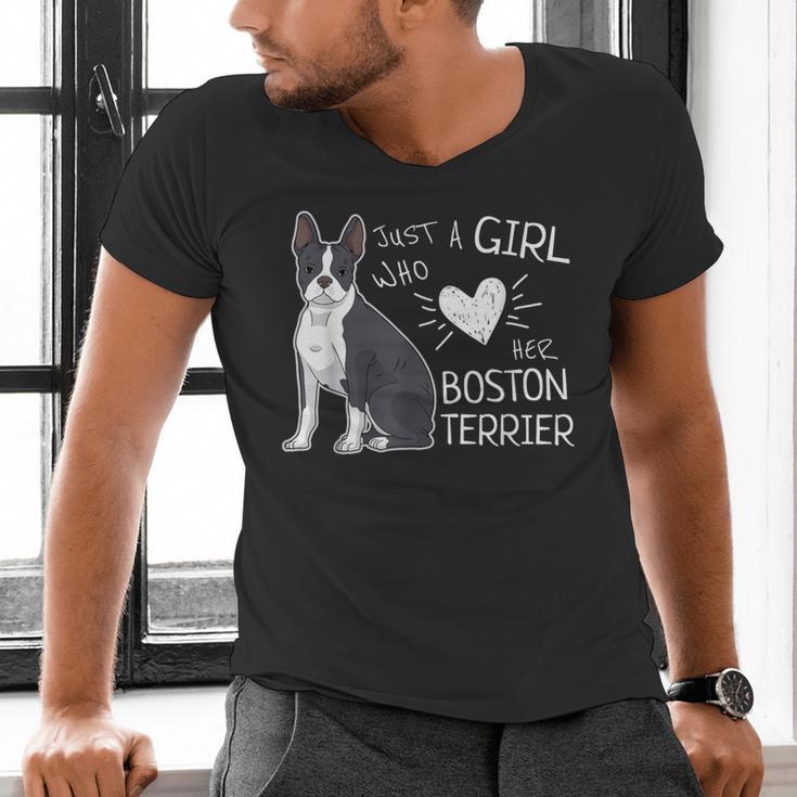 Just A Girl Who Loves Her Boston Terrier Puppy Love Men's V-Neck T-Shirt, gift for family, gift for coworker