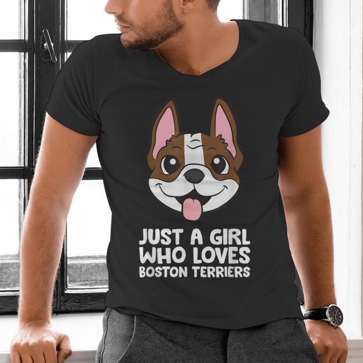 Just a Girl Who Loves Boston Terriers Men's V-Neck T-Shirt, gift for family, gift for coworker