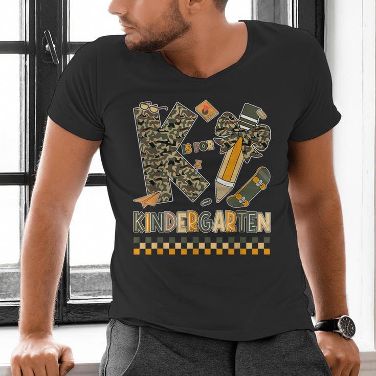 K Is For Kindergarten Teacher Coquette Bow Camo Men's V-Neck T-Shirt, gift for family, gift for coworker