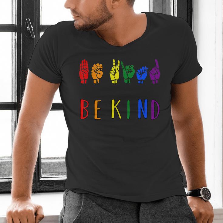 Be Kind Pride Sign Language Rainbow Teachers Interpreter ASL Men's V-Neck T-Shirt, gift for family, gift for coworker
