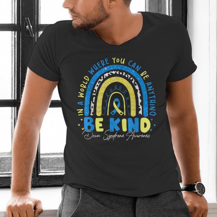 Be Kind Rainbow Down Syndrome Awareness Teacher Blue Yellow Men's V-Neck T-Shirt, gift for family, gift for coworker Be Kind Rainbow Down Syndrome Awareness Teacher Blue Yellow Men's V-Neck T-Shirt, gift for family, gift for coworker