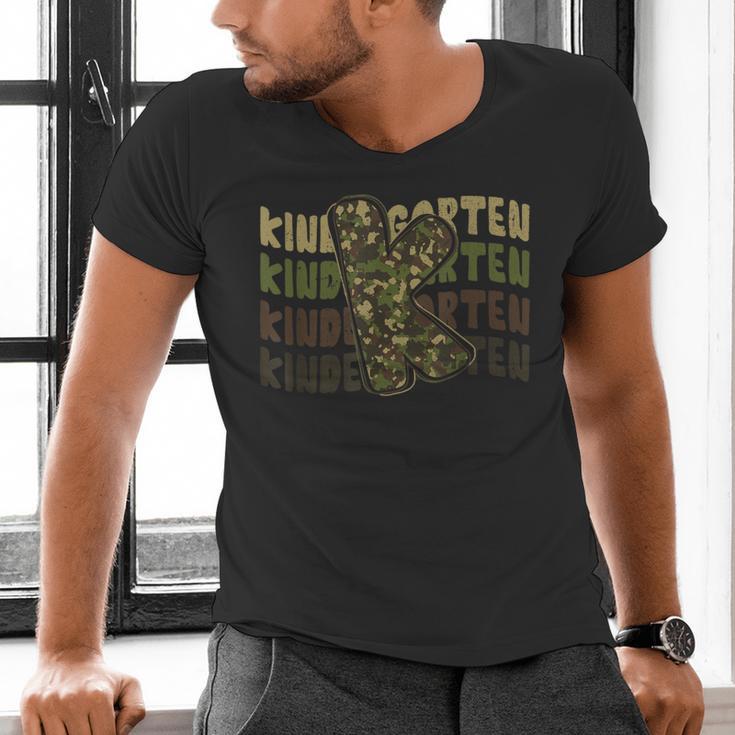 Kindergarten Camo Camouflage Boy Teacher Back To School Men's V-Neck T-Shirt, gift for family, gift for coworker
