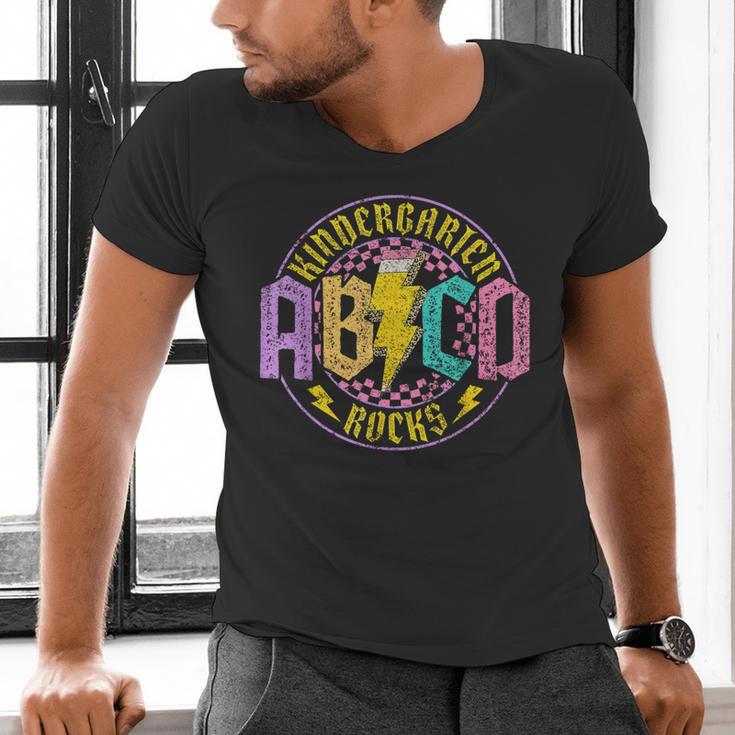 Kindergarten Rocks ABCD Back To School Rock Teacher Men's V-Neck T-Shirt, gift for family, gift for coworker Kindergarten Rocks ABCD Back To School Rock Teacher Men's V-Neck T-Shirt, gift for family, gift for coworker