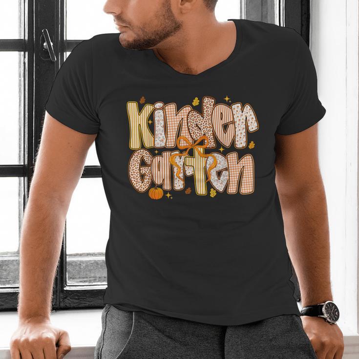Kindergarten Teacher Fall Pumpkin Autumn Cute Men's V-Neck T-Shirt, gift for family, gift for coworker Kindergarten Teacher Fall Pumpkin Autumn Cute Men's V-Neck T-Shirt, gift for family, gift for coworker