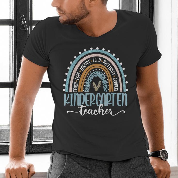 Kindergarten Teacher Leopard Boho Rainbow Back To School Men's V-Neck T-Shirt, gift for family, gift for coworker Kindergarten Teacher Leopard Boho Rainbow Back To School Men's V-Neck T-Shirt, gift for family, gift for coworker