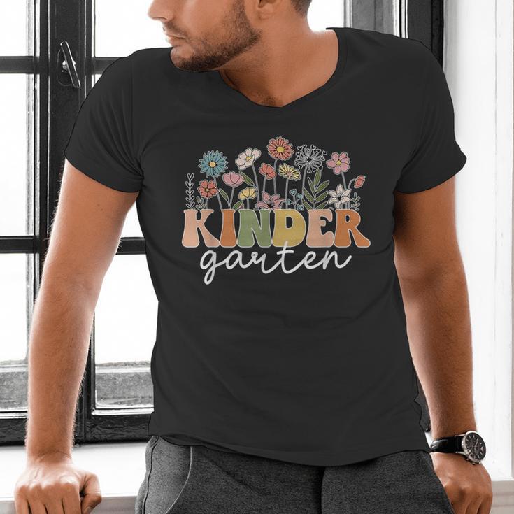 Kindergarten Teacher Wildflower Back To School Floral Outfit Men Women Men's V-Neck T-Shirt, gift for family, gift for coworker Kindergarten Teacher Wildflower Back To School Floral Outfit Men Women Men's V-Neck T-Shirt, gift for family, gift for coworker