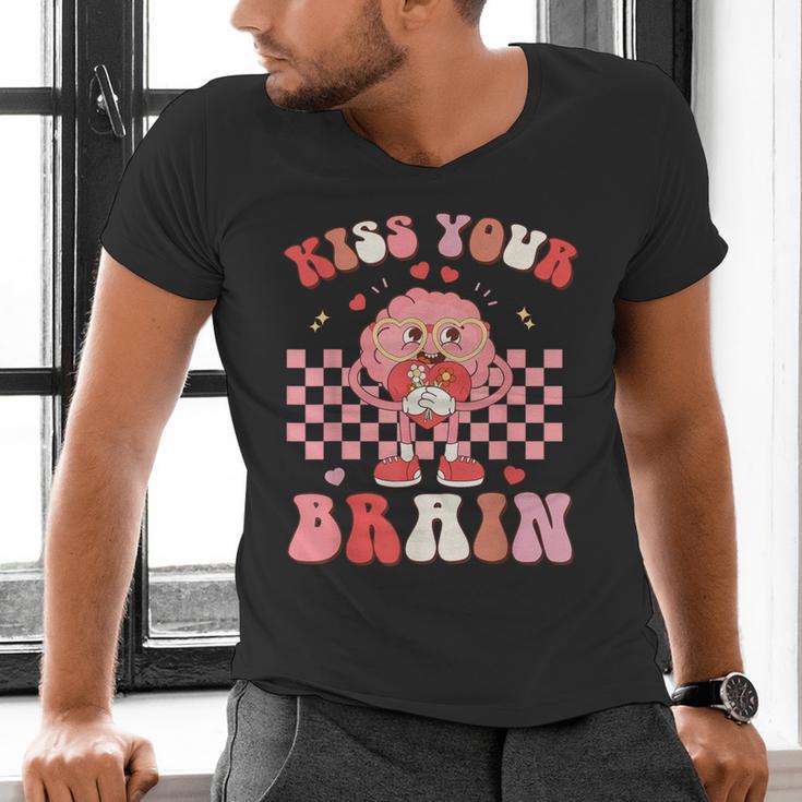 Kiss Your Brain Valentines Test Day Teacher Squad Kids Men's V-Neck T-Shirt, gift for family, gift for coworker