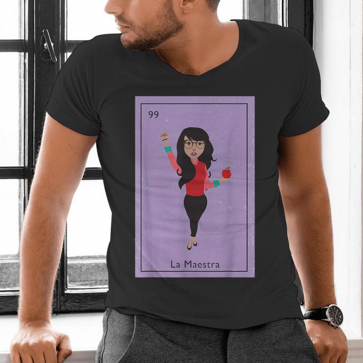 La Maestra Mexican Bingo Card Teacher Lottery Card Men's V-Neck T-Shirt, gift for family, gift for coworker