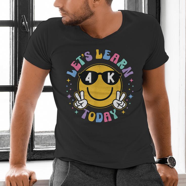 Lets Learn Today Shirt Smile Face 4K Teacher Back To School Men's V-Neck T-Shirt, gift for family, gift for coworker