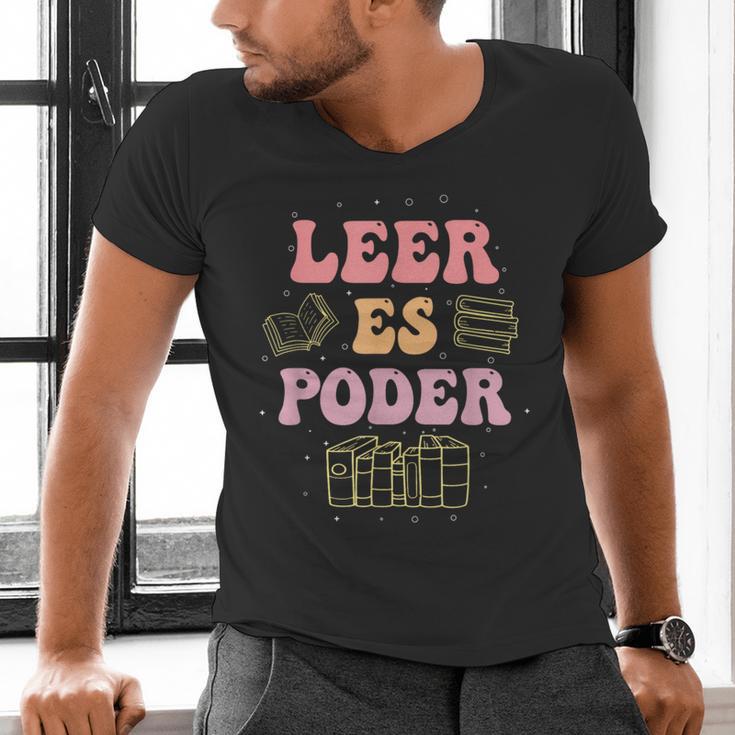 Leer Es Poder Groovy Spanish Teacher Bilingual Maestra Men Women Men's V-Neck T-Shirt, Groovy Teacher Shirts, gift for family, gift for coworker