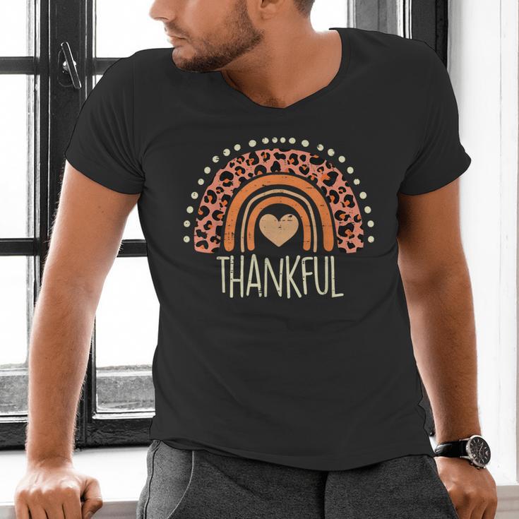 Leopard Rainbow Thankful Thanksgiving Teacher Women Kids Men's V-Neck T-Shirt, gift for family, gift for coworker Leopard Rainbow Thankful Thanksgiving Teacher Women Kids Men's V-Neck T-Shirt, gift for family, gift for coworker