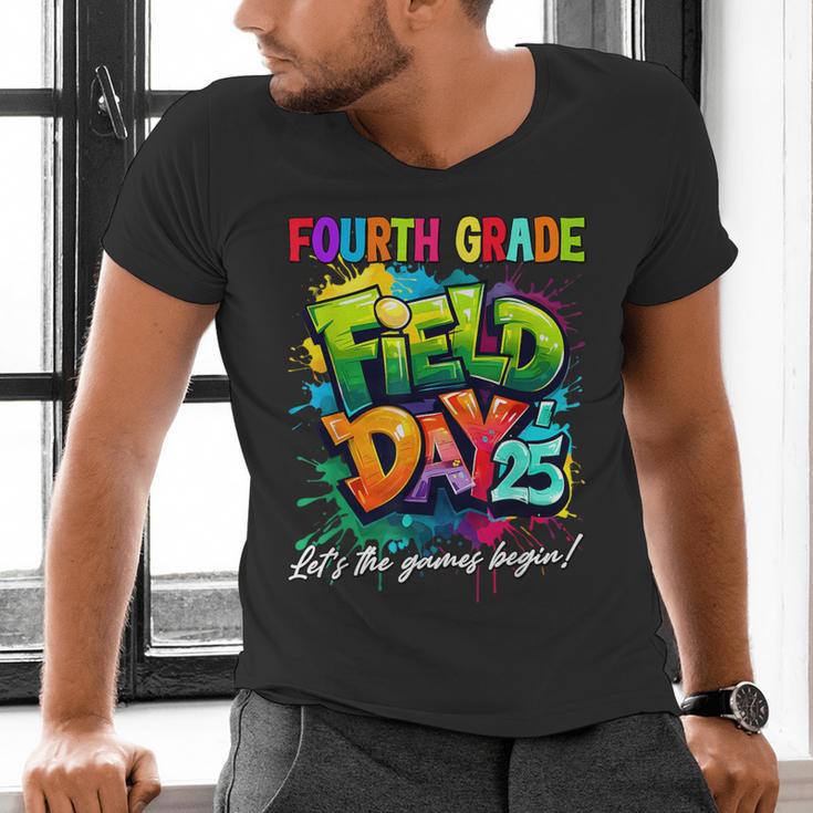 Let The Games Begin Fourth Grade Field Day 2025 Teacher Kid Men's V-Neck T-Shirt, gift for family, gift for coworker