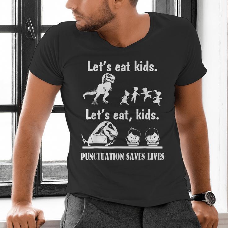 Let's Eat Kids Fun Dinosaurs Grammar Teacher Men's V-Neck T-Shirt, gift for family, gift for coworker