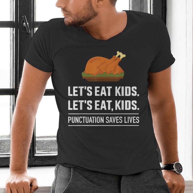 Let's Eat Kids Grammar For Thanksgiving Teacher Men's V-Neck T-Shirt, gift for family, gift for coworker