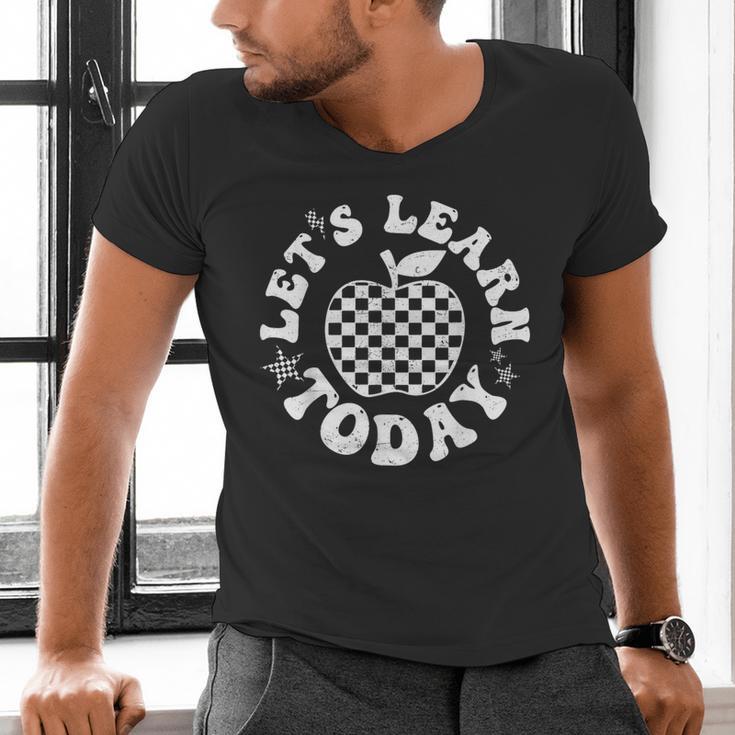 Let's Learn Today Checkered Apple Back To School Teacher Men's V-Neck T-Shirt, gift for family, gift for coworker