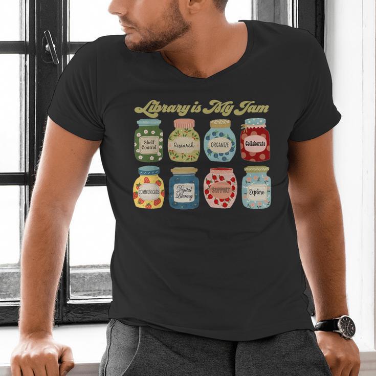 Library Is My Jam Librarian Appreciation Reading Teacher Men's V-Neck T-Shirt, gift for family, gift for coworker Library Is My Jam Librarian Appreciation Reading Teacher Men's V-Neck T-Shirt, gift for family, gift for coworker