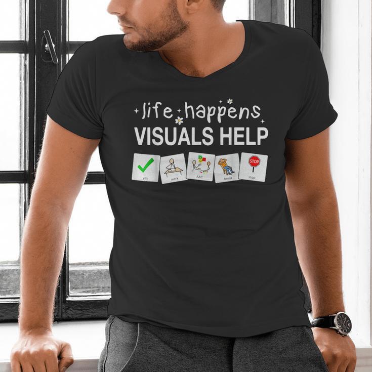 Life Happens Visuals Help Special Education Teacher Aide Men's V-Neck T-Shirt, gift for family, gift for coworker Life Happens Visuals Help Special Education Teacher Aide Men's V-Neck T-Shirt, gift for family, gift for coworker