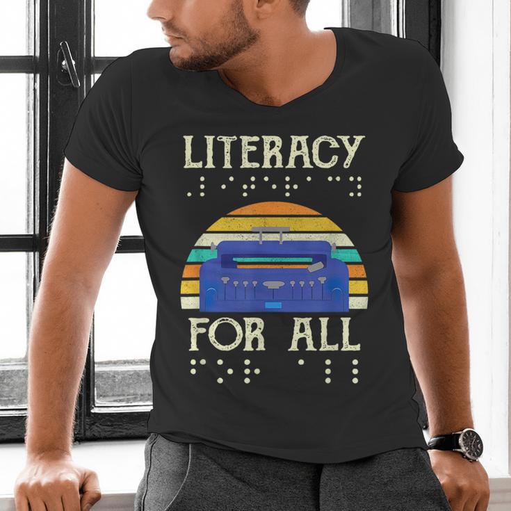 Literacy For All Visually Impaired Braille Teacher The Blind Men's V-Neck T-Shirt, gift for family, gift for coworker Literacy For All Visually Impaired Braille Teacher The Blind Men's V-Neck T-Shirt, gift for family, gift for coworker