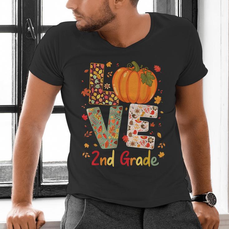 Love 2nd Grade Happy Fall Thanksgiving For 2nd Teacher For Men Women Girls Kids Men's V-Neck T-Shirt, 2nd Grade Teacher Shirts, gift for family, gift for coworker