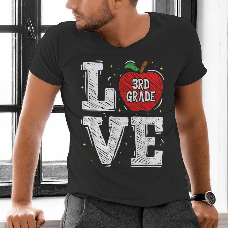 LOVE Apple 3rd Grade Teacher Student School Men's V-Neck T-Shirt, gift for family, gift for coworker