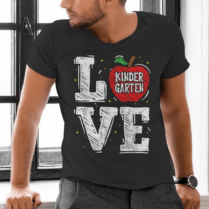 LOVE Kindergarten Teacher Student School Apple Men's V-Neck T-Shirt, gift for family, gift for coworker