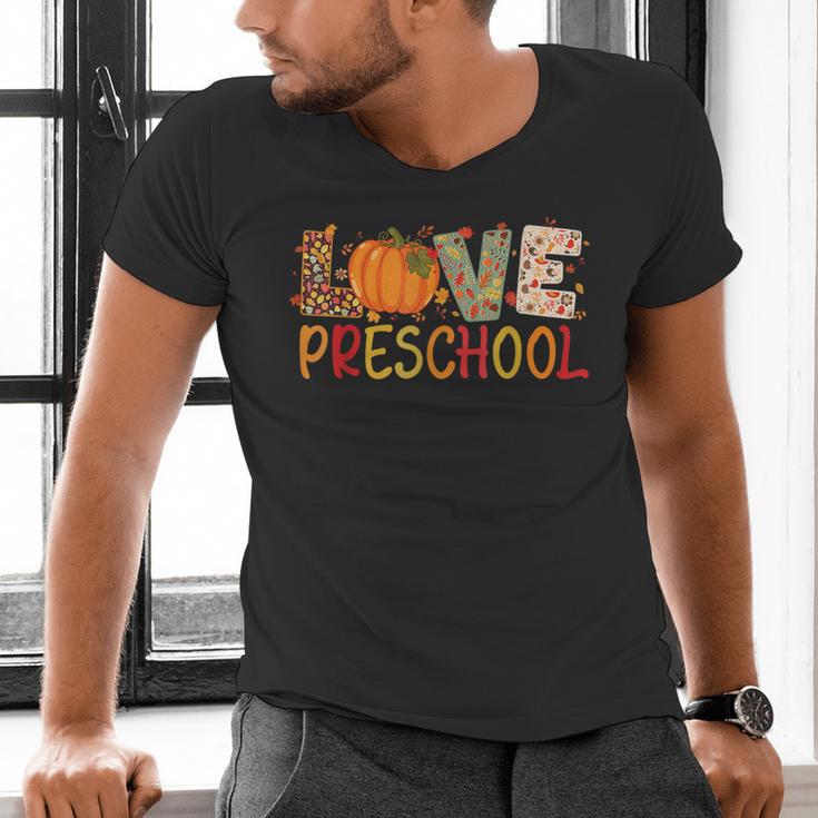 Love Preschool Happy Fall Thanksgiving Women Teacher Men's V-Neck T-Shirt, gift for family, gift for coworker Love Preschool Happy Fall Thanksgiving Women Teacher Men's V-Neck T-Shirt, gift for family, gift for coworker